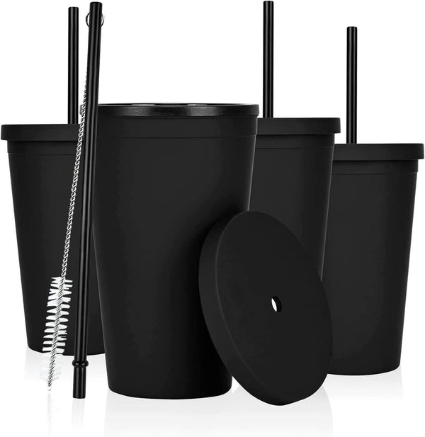 4 Pack Acrylic Tumbler 16Oz with Lids and Straws - JackedDeals