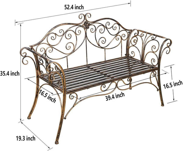 E Bronze Metal Garden Bench Chair 2 Seater for Garden, Yard, Patio, Porch and Sunroom - JackedDeals