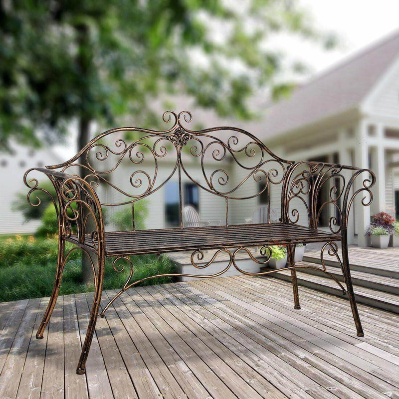 E Bronze Metal Garden Bench Chair 2 Seater for Garden, Yard, Patio - JackedDeals