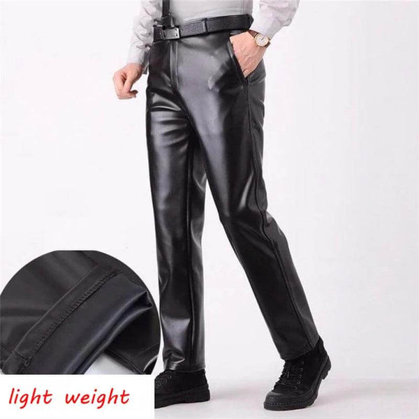 Trendy Men Leather Pants Fashion PU Leather Trousers plus Size Straight Casual Motorcycle Pants Men'S Streetwear - JackedDeals