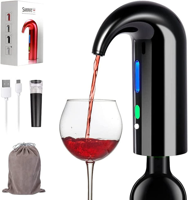 JackedDeals Electric Wine Aerator, Electric Wine Pourer and Wine Dispenser Pump, Multi-Smart Automatic Filter Wine Dispenser with USB Rechargeable for Travel, Home and Bar(Black)