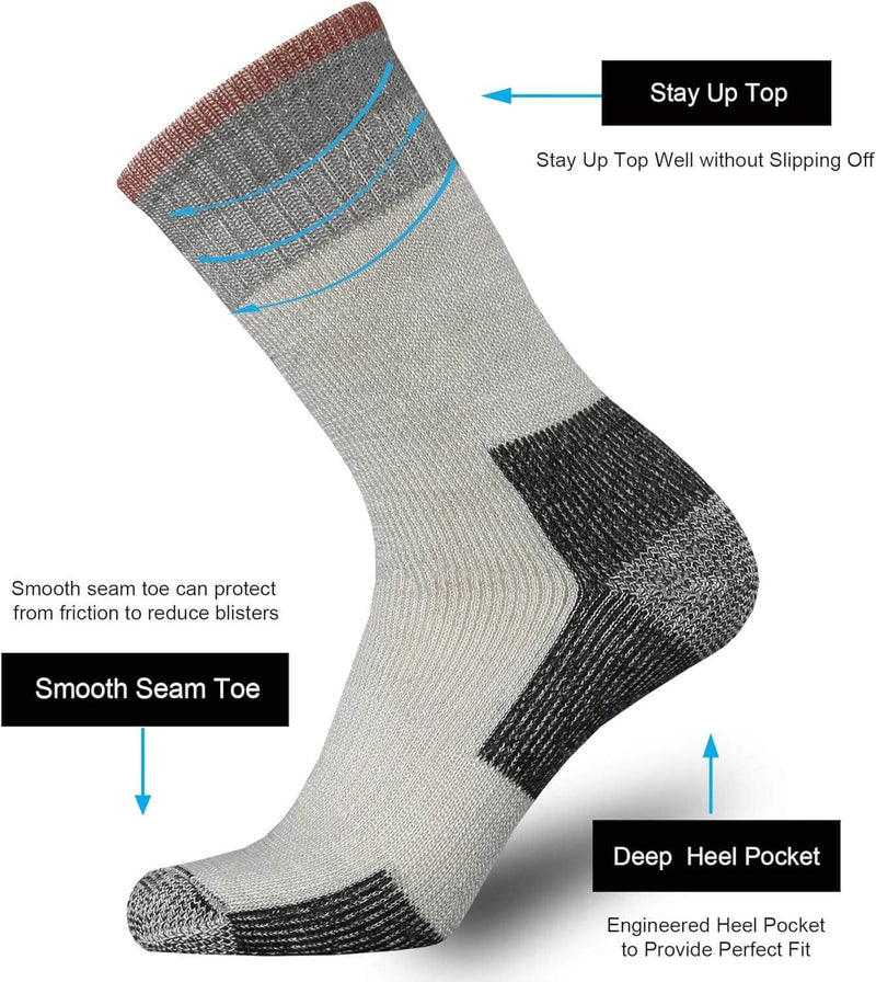 Merino Wool Cushion Crew Socks for Men Outdoor Hiking - JackedDeals