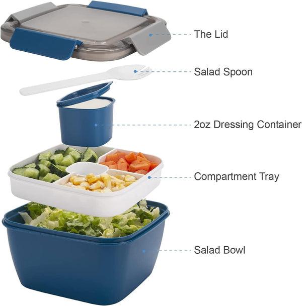 JackedDeals Salad Lunch Container to Go Salad Lunch Container to Go, 52-Oz Salad Bowls with 3 Compartments